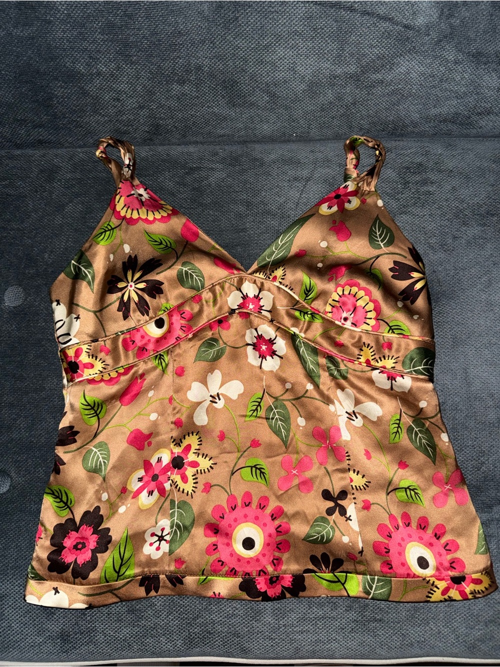 Liquido Floral Satin Cami in Pink & Tan